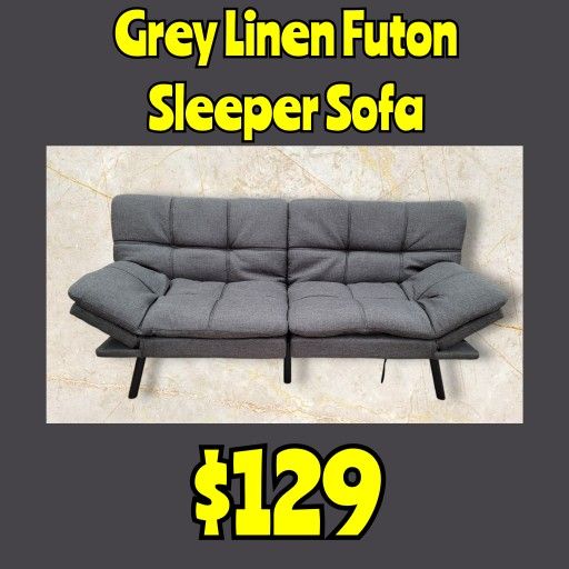 New Grey Linen Futon Sleeper Sofa: Njft
