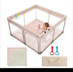 Joypony Baby Playpen With Mat, 50x50 In Small Play Pen For Babies, Toddler Playpen For Apartment, Indoors Play Yard With Soft Breathable Mesh (Beige W