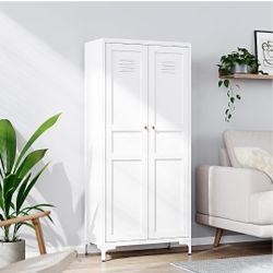 Yizosh Metal Storage Cabinet with 2 Doors and 4 Adjustable Shelves - 61" White Kitchen Pantry Storage 5-Tier Tall Steel Cabinets Locker for Kitchen,