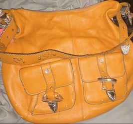 Charm and Luck Studded Rhinestone Shoulder Bag Saddle Tan Zip Buckle Closure