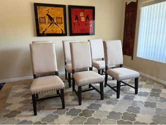 6 Brand New Beige Parsons Chairs with Decorative Nailhead Trim
