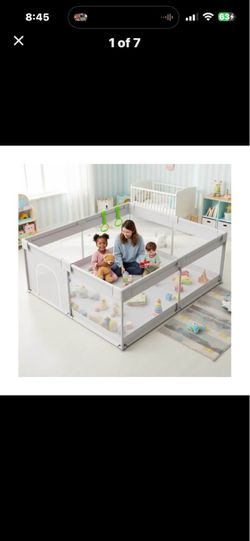 Extra Large Baby Playpen - Playpen for Babies and Toddlers, Play Pen with Gate, Play Yard Baby Fence Play Area Zone Indoor, Sturdy Kids Play Pin (Gray