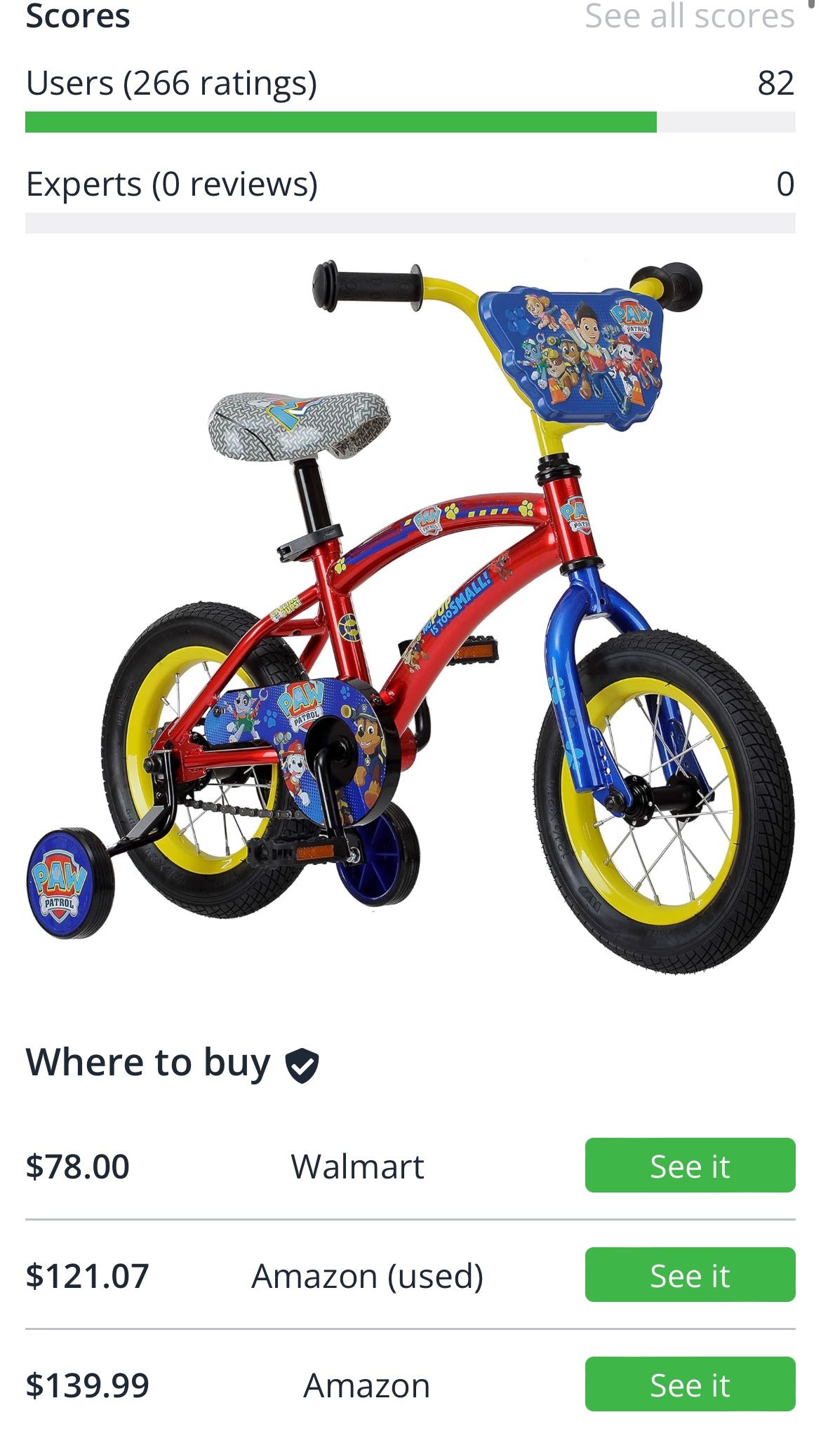Paw Patrol 12 Inch bike