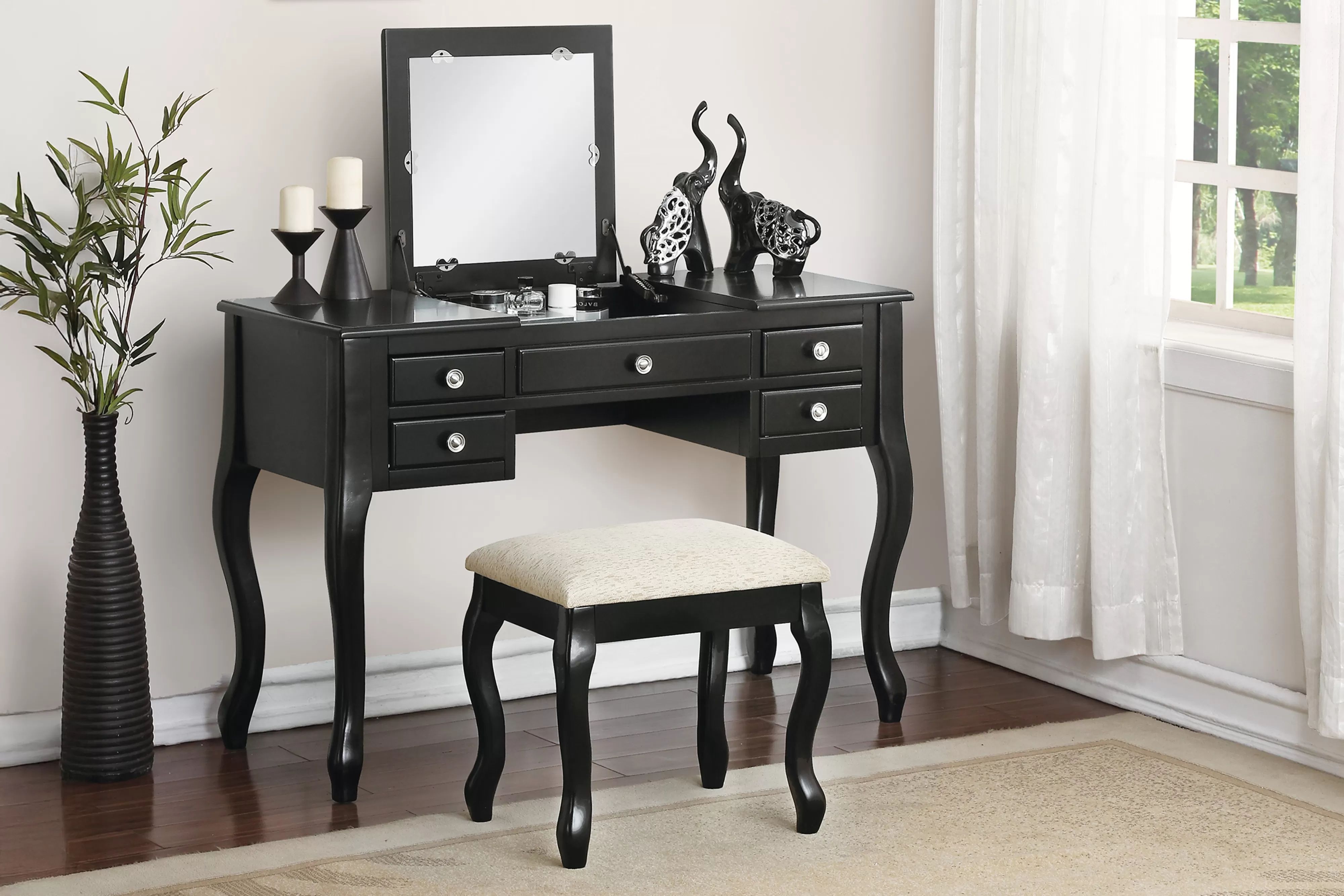 Brand new black/white/champange vanity + stool (43" x 18" x 30"~47"H)