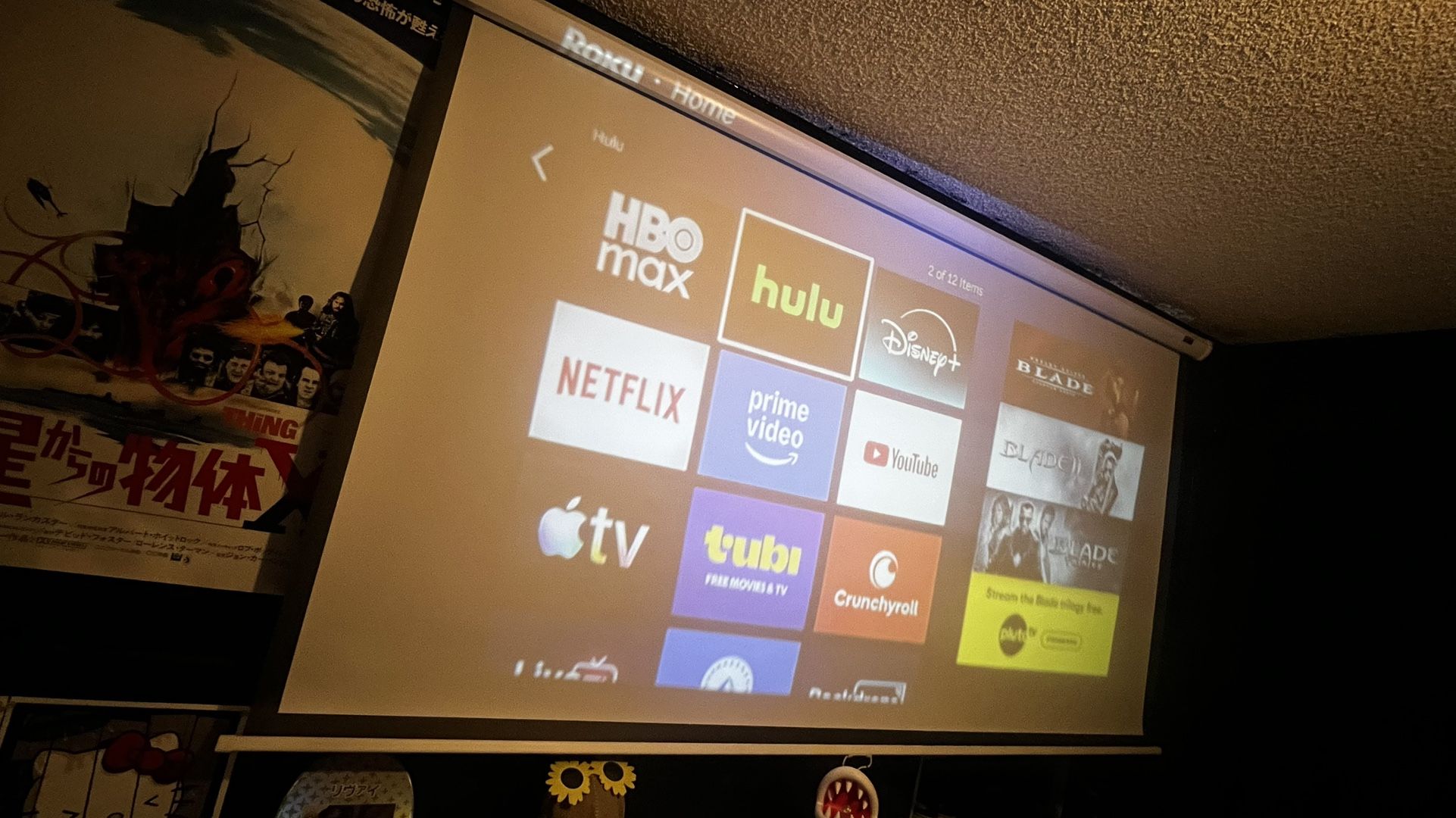 Projector With 80 Inch Pull Down Screen + Roku Stick Bundle
