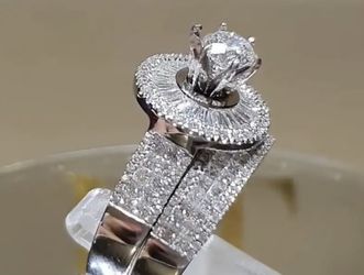Brand new 2 Pcs/set 925 Silver Plated Bridal Wedding Zircon Ring For Women Engagement Proposal Gift Jewelry size 7 And 8 each $25