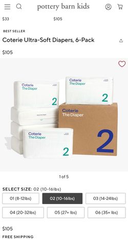 Coterie size 2 diapers - 6 packs