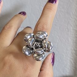 30mm surface silver flower wide band chunky flower open adjustable ring could fits size 6-10 