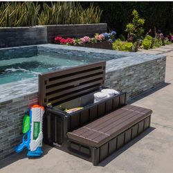 XtremepowerUS Universal 2 Slip-Resistant Spa & Hot Tub Step Outdoor Indoor Stool Pool Ladder Compartment Spa Step 36" Inches Long with Storage,   37 $
