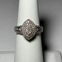 .925 Sterling Silver .50ctw Genuine White Diamond Marquise Ring Size 6.25