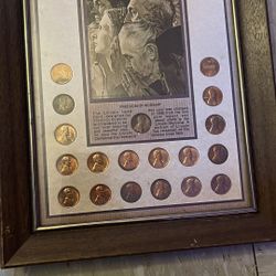 Lincoln Memorial Pennies - Framed Freedom of Worship Norman Rockwell sketch