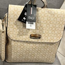 Beautiful Italian Leather Bag Brand New Backpack And Wallet 