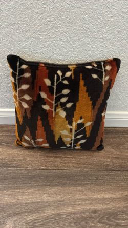 Vintage Small Velvet & Leather Handmade Forest Leaves Print Decorative Throw Pillow Mod MCM Mid Century Modern