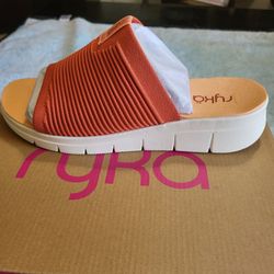 *NEW * Ryka Slip-On Epic Slide Sandals Orange Women's Size 8.5 WIDE with Box