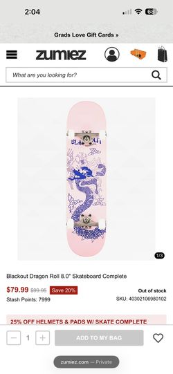 Blackout Dragon Roll 8.0" Skateboard