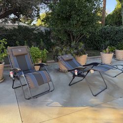 Set of 2 Zero Gravity Reclining Lounge Chairs with Side Trays - near mint Condition!