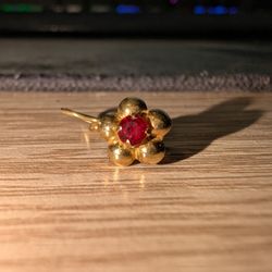 Vintage Italy 14k Gold Ruby Earring (Single)