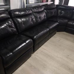 SECTIONAL GENUINE LEATHER RECLINER ELECTRIC BLACK COLOR.. DELIVERY SERVICE T💥✅🚚