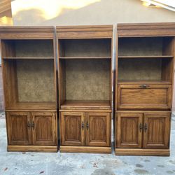 Solid Wood 3-Piece Bookshelf / Entertainment Wall Unit Set