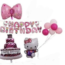 Hello Kitty Birthday Party Balloons  And Happy Birthday Banner.
