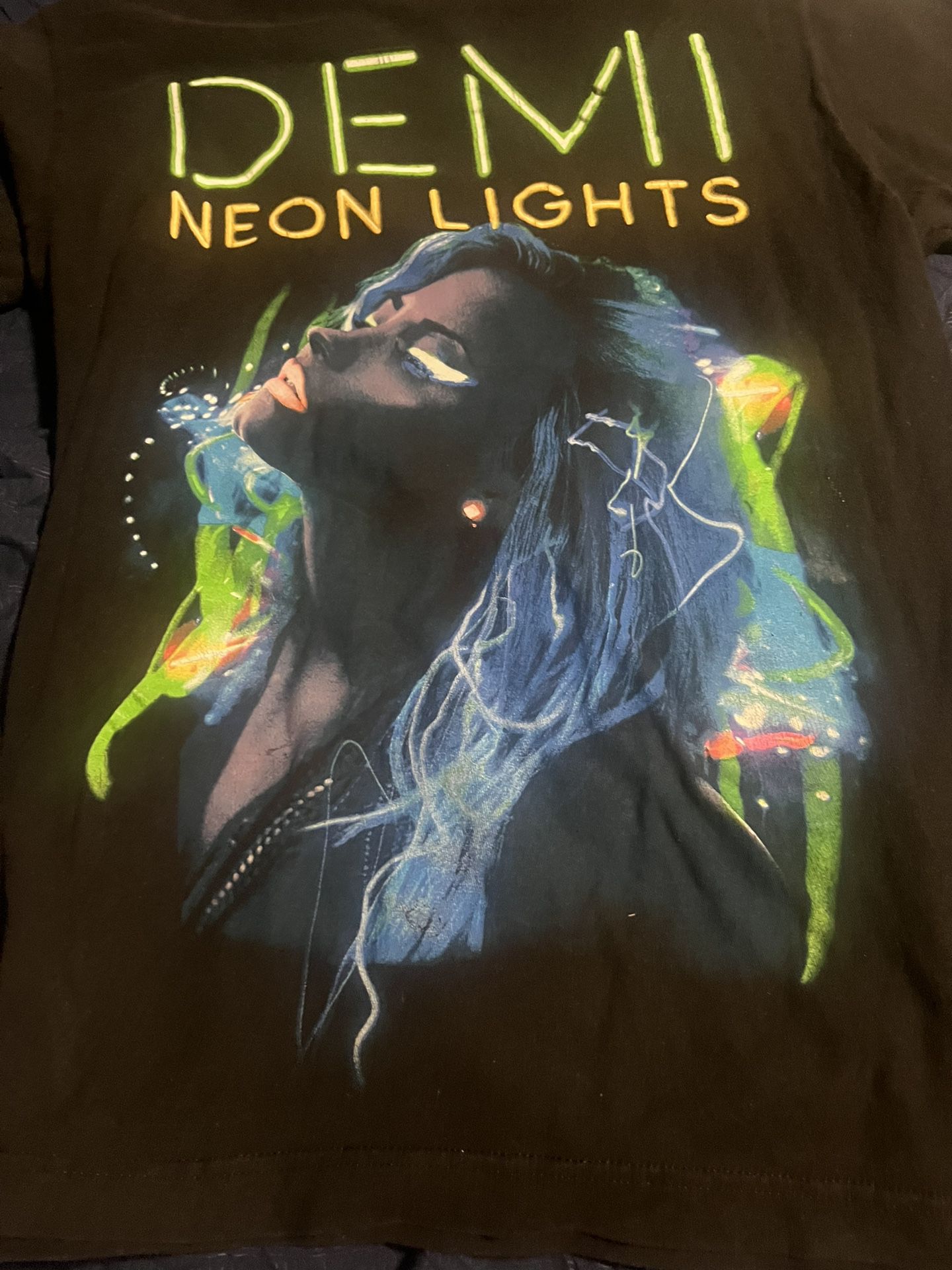 Demi Lovato Neon Lights Tour 2014 Medium Shirt Black Band Tour Dates On Back