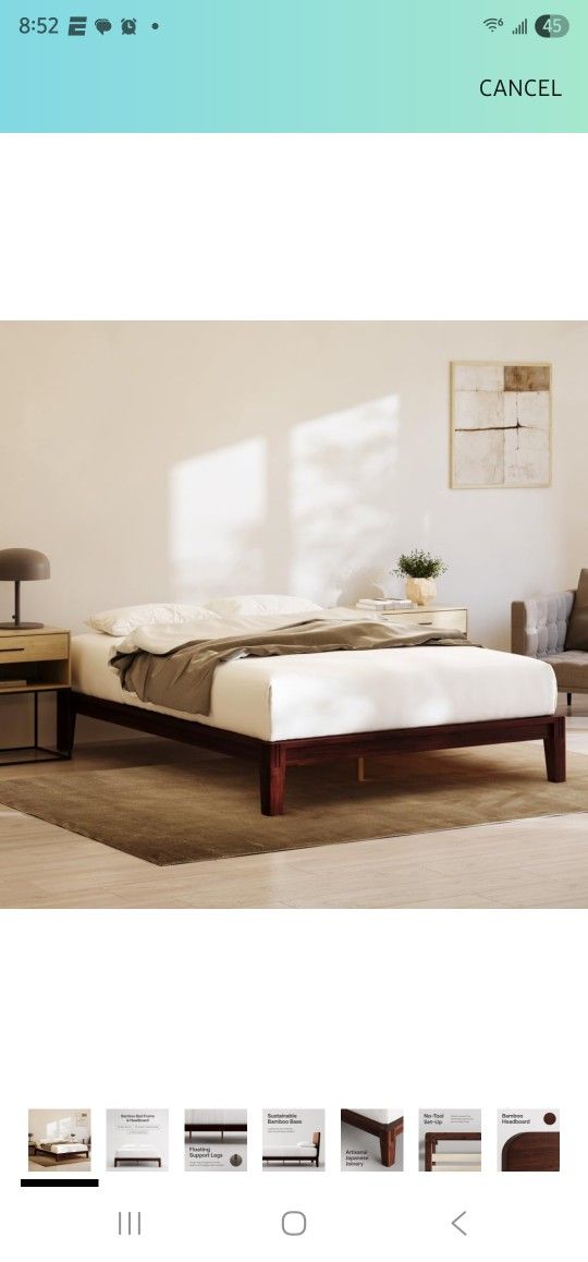 Nectar Bamboo Platform Bed Frame - Queen - Walnut - Floating Center Support Legs - 12” Height - Easy Tool Free Set Up - Contemporary and Durable -