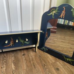 Dinosaur shelf with matching wall mirror