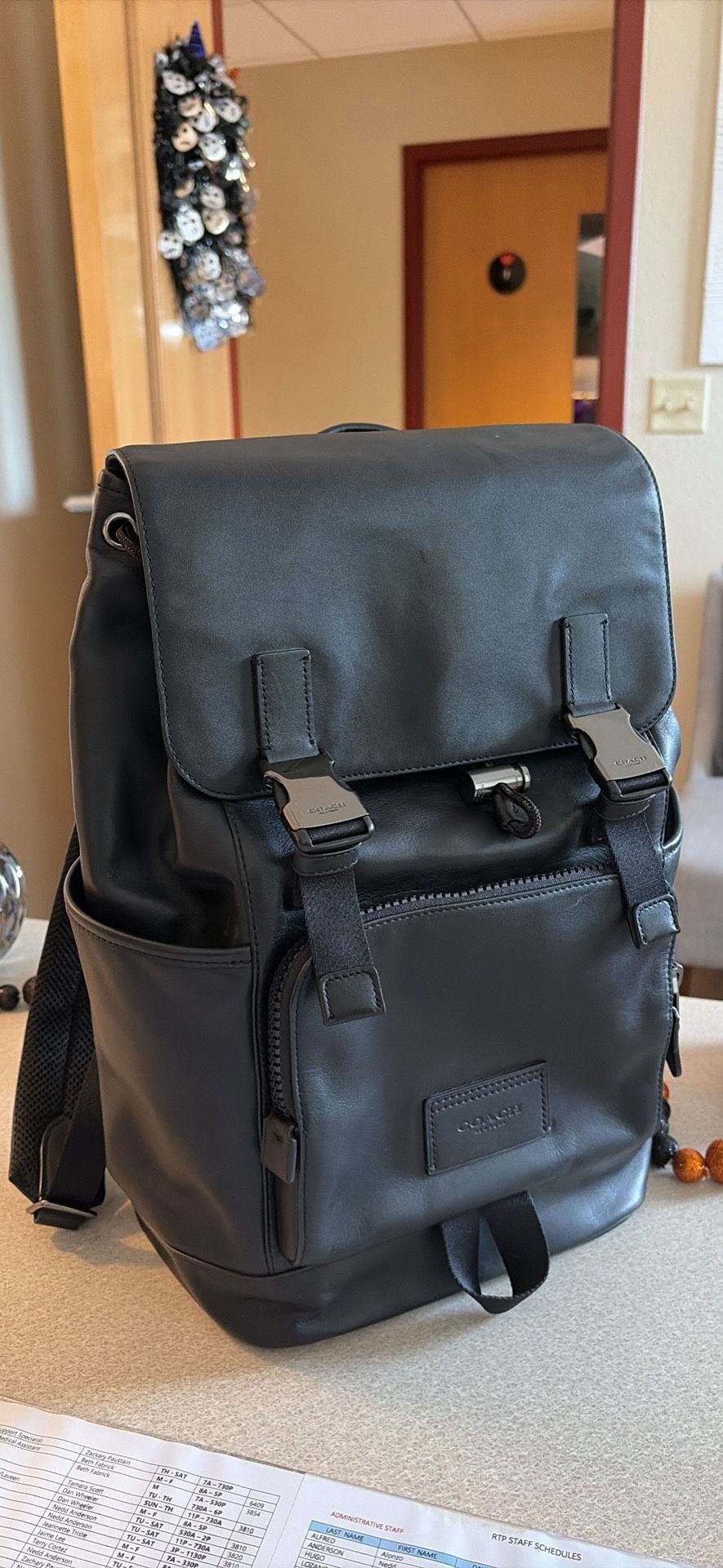Coach Black Leather Backpack