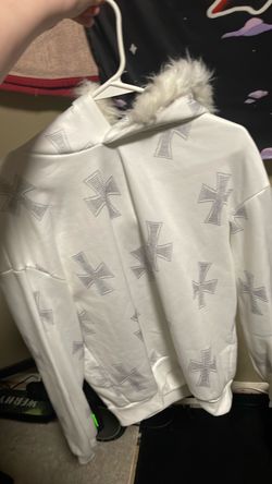 Y2k hoodie, white and grey, large