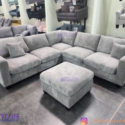 New Sectional In Corduroy