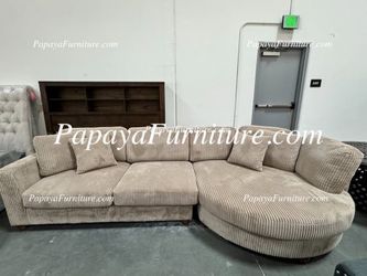NEW Sectional Couch with LARGE CHAISE Fabric Seccional Modern Tan Beige Curved Round Designer Big Ashley Style Couch SALE Lounge Set Discount Closeout