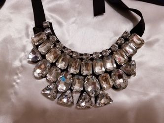 Big, beautiful, bling necklace, ties with ribbons