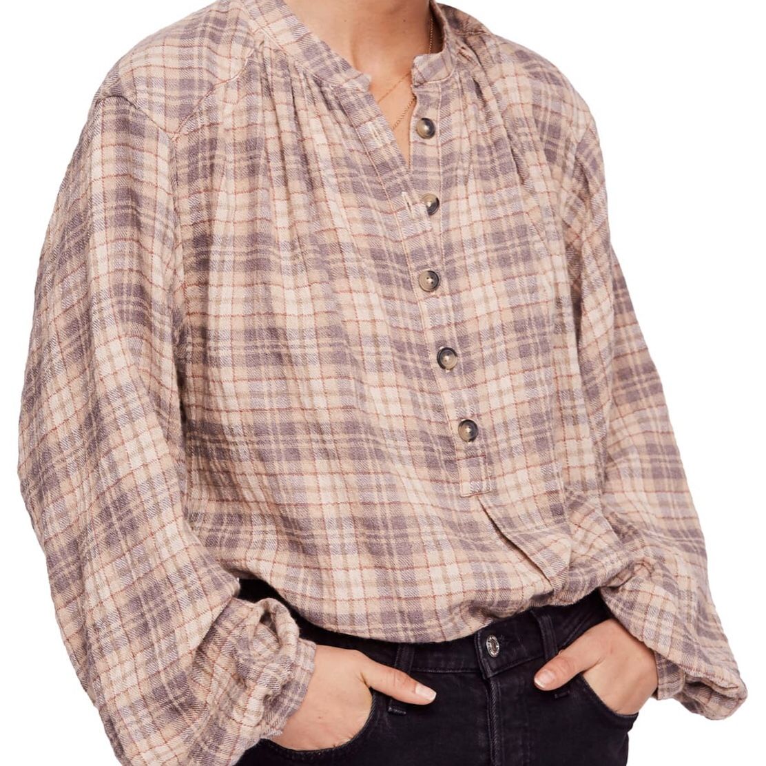 Free People Northern Bound Flannel Pullover Blouse