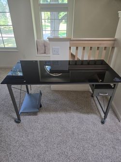 Glass top computer desk, with wheels $50 OBO