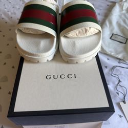 Gucci Web Slides In White Size 11 