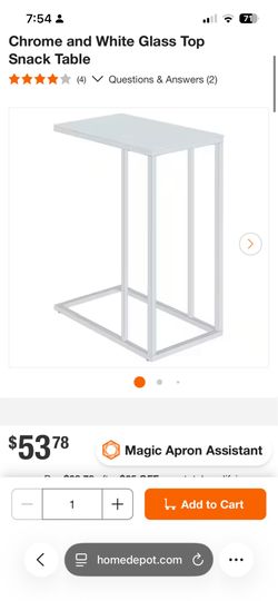 Chrome and white glass top snack table