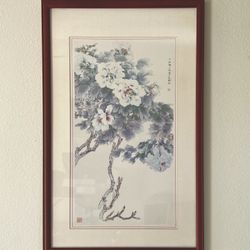 Traditional Chinese Peony Floral Art Print – Red Framed Wall Decor