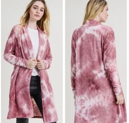 CASHMERE BRUSHED KNIT CARDIGAN FEATURING DRAPED OPEN FRONT, TIE-DYE.