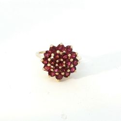 Ladies 14k Yellow Gold Ruby Cluster Birthstone Ring Size 7 11055749