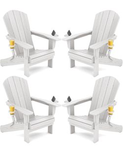 SERWALL Adirondack Chair with Cup Holders - Composite Adirondack Chairs Set of 4 HDPE Outdoor Chairs All Weather Use- White brand new in box $270 C43（