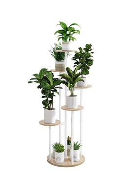 Plant Stand Indoor 6 Tier 9 Potted Multiple Flower Pot Holder for Patio Garden Balcony Living Room Corner (6 Tier White+Sonoma Oak)