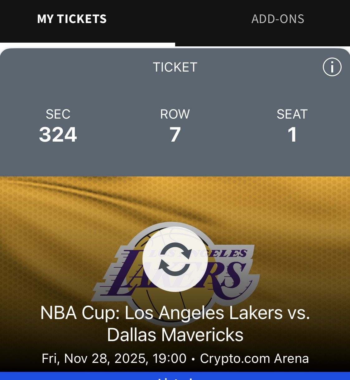 Lakers vs Dallas 2 Tickets 11/28/25 Section 324
