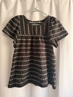 Boho Black Embroidered Swiss Dot Puff Sleeve Blouse Top XS S No Tag