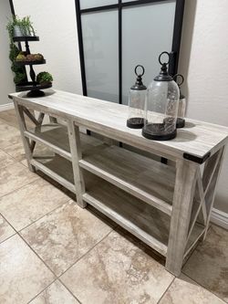 Farmhouse Rustic Console Table with Shelves