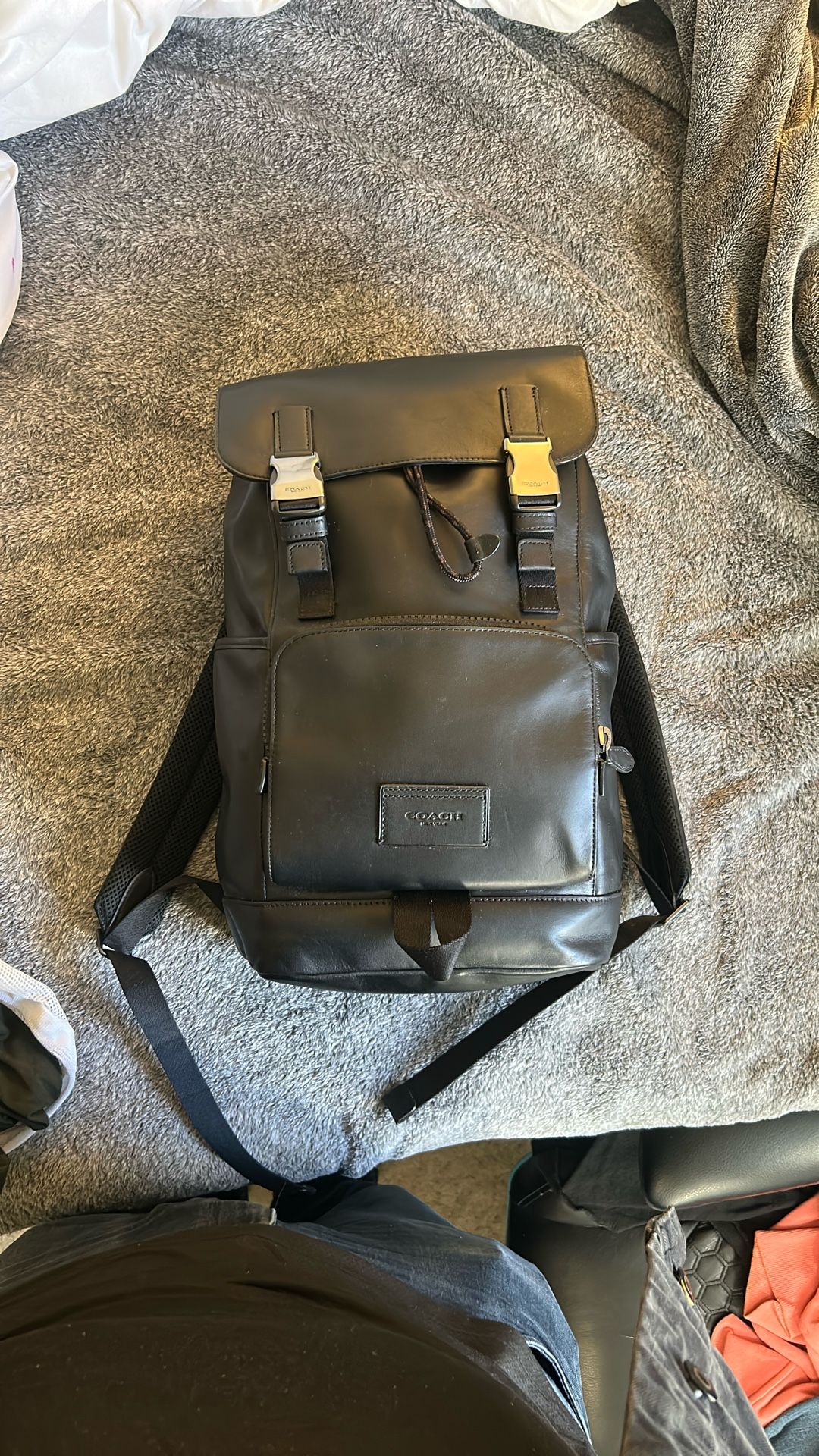 Authentic Coach League Flap Backpack - Men’s Black Leather Satchel (Excellent Condition)