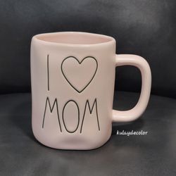 I ♥ Love MOM Pink Ceramic Mug Rae Dunn Artisan Collection Magenta Mother's Day