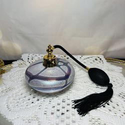 Vintage Perfume Atomizer Glass squeeze ball tassel White & Iridescent