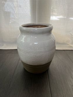 Large Crackle Glaze Ceramic Vessel – Cream & Brown