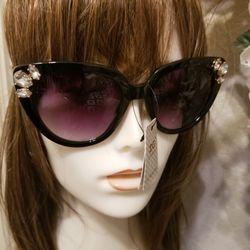 New Black Sunglasses with Faux Rhinestones
