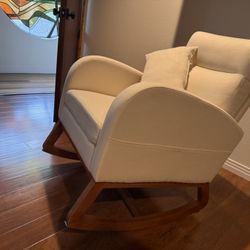 VINGLI Beige Linen Rocking Chair 